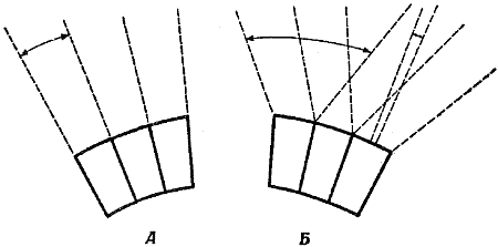 Фиг. 21. Схема, показывающая восприятие омматидиями световых лучей в соответствии
